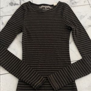 Brown with gold metallic striped long sleeve Tee